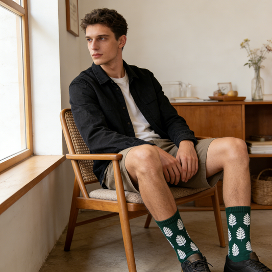 Dark Green and White Leaf Socks