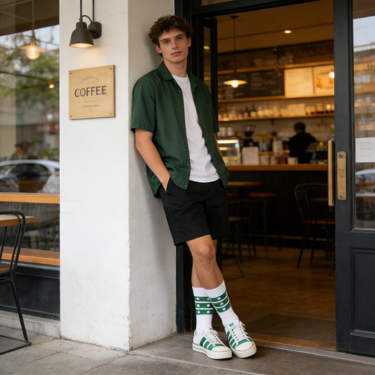 Green and White Polka Dot Striped Socks