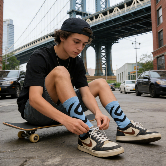 Light Blue and Black Swirl Pattern Socks